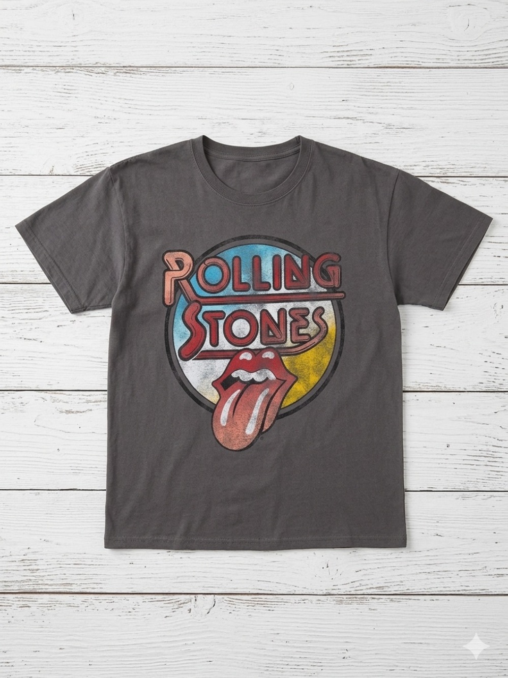 The Rolling Stones Graphic Band Tee XL NWT Charcoal Gray Retro Tongue Circle Top